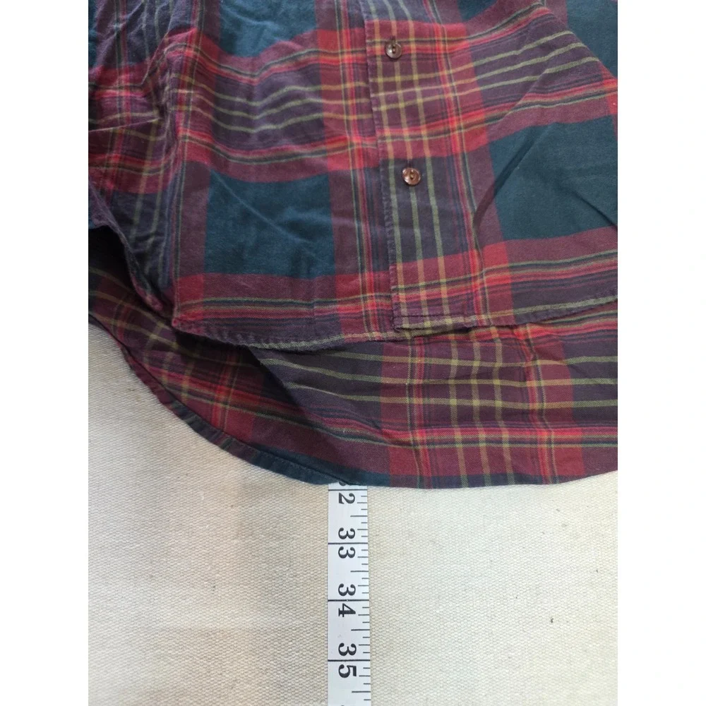 Banana Republic Mens Plaid Flannel Shirt Burgundy Green Cotton Button Down M